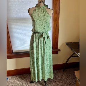 Boho floral green halter dress size small